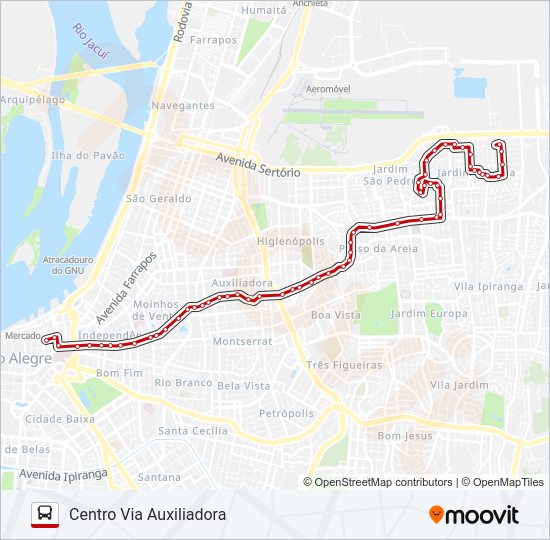Mapa da linha LOTAÇÃO 50.61 GUERINO LINDÓIA - AUXILIADORA de ônibus