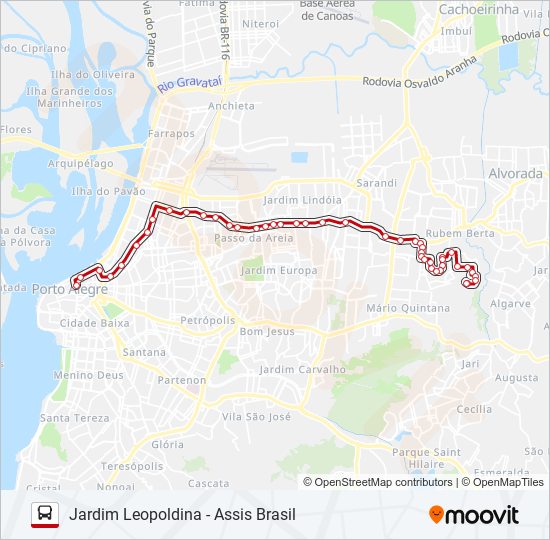 Mapa da linha LOTAÇÃO 60.5 JARDIM LEOPOLDINA - ASSIS BRASIL de ônibus