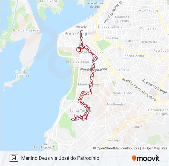 Mapa da linha LOTAÇÃO 02.11 MENINO DEUS VIA JOSÉ DO PATROCÍNIO de ônibus