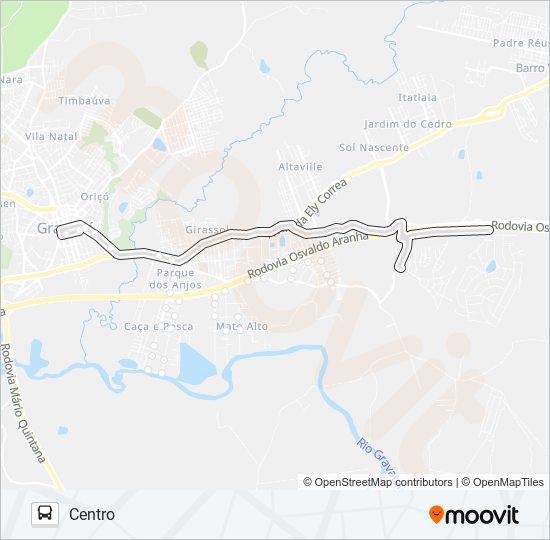 Mapa da linha MA1 MATO ALTO de ônibus