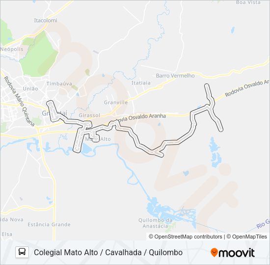 Mapa da linha MA1 MATO ALTO de ônibus