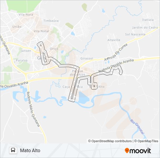 Mapa da linha MA1 MATO ALTO de ônibus