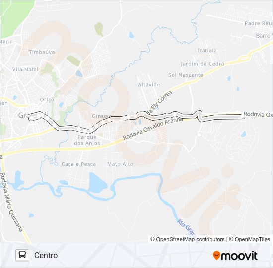 Mapa da linha MA1 MATO ALTO de ônibus
