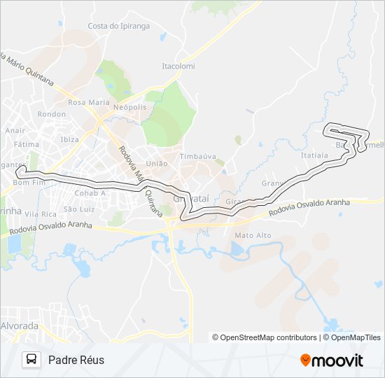 Mapa da linha T2 PADRE RÉUS de ônibus