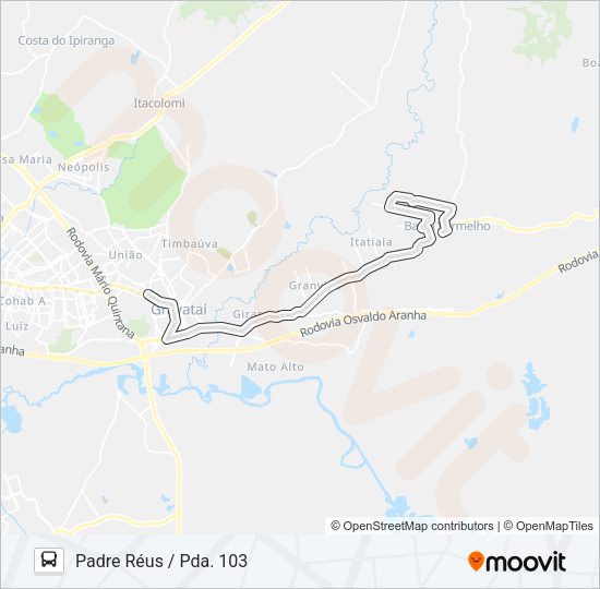 Mapa da linha T2 PADRE RÉUS de ônibus