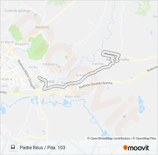 T2 PADRE RÉUS Bus Line Map