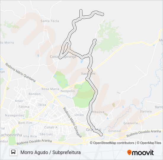 Mapa da linha MG4 MORRO AGUDO de ônibus