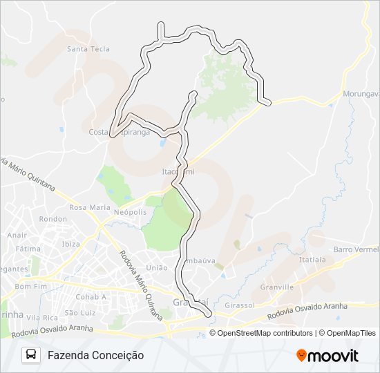 Mapa da linha MG4 MORRO AGUDO de ônibus
