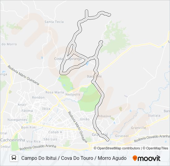 Mapa da linha MG4 MORRO AGUDO de ônibus