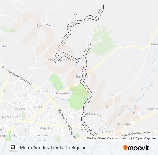 Mapa da linha MG4 MORRO AGUDO de ônibus