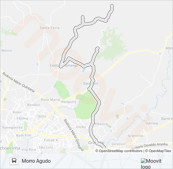 Mapa da linha MG4 MORRO AGUDO de ônibus