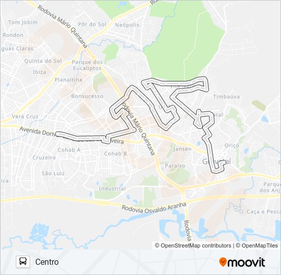 Mapa da linha N1 NATAL / ULBRA de ônibus