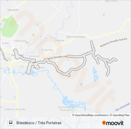 Mapa da linha 26040 TRÊS PORTEIRAS de ônibus