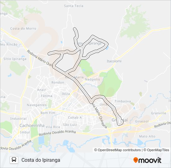 Mapa da linha CI COSTA DO IPIRANGA de ônibus