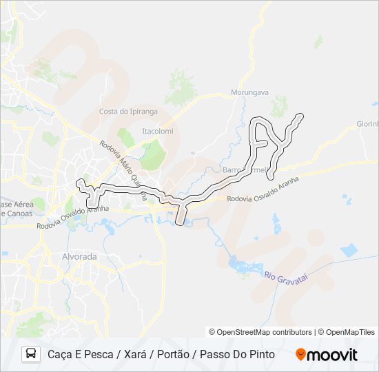 Mapa da linha 21400 XARÁ / VILA RICA de ônibus