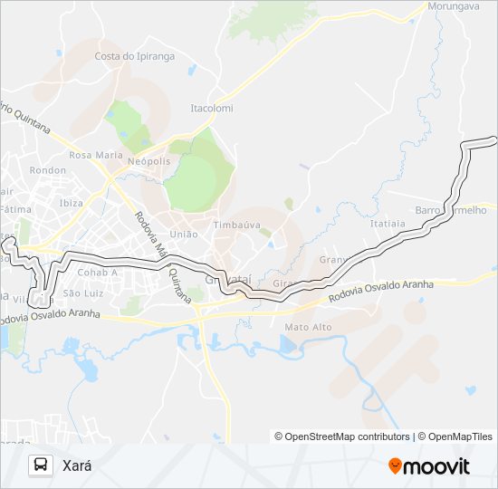 Mapa da linha 21400 XARÁ / VILA RICA de ônibus