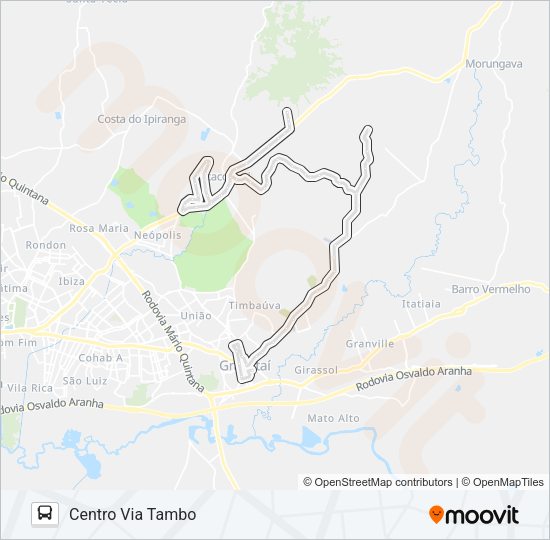 Mapa da linha NC2 RINCÃO / PARADA 83 de ônibus