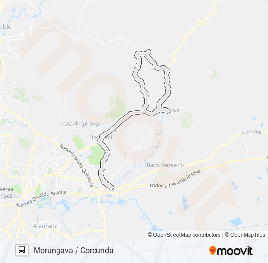 Mapa da linha MG2 MORUNGAVA / CORCUNDA de ônibus