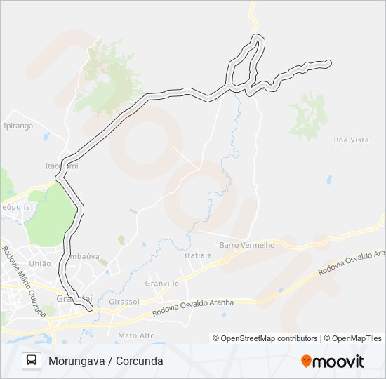 Mapa de MG2 MORUNGAVA / CORCUNDA de autobús