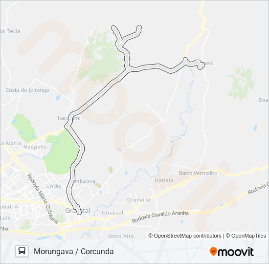 Mapa da linha MG2 MORUNGAVA / CORCUNDA de ônibus