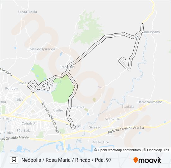 Mapa da linha MG2 MORUNGAVA / CORCUNDA de ônibus