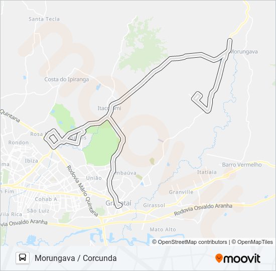 Mapa da linha MG2 MORUNGAVA / CORCUNDA de ônibus