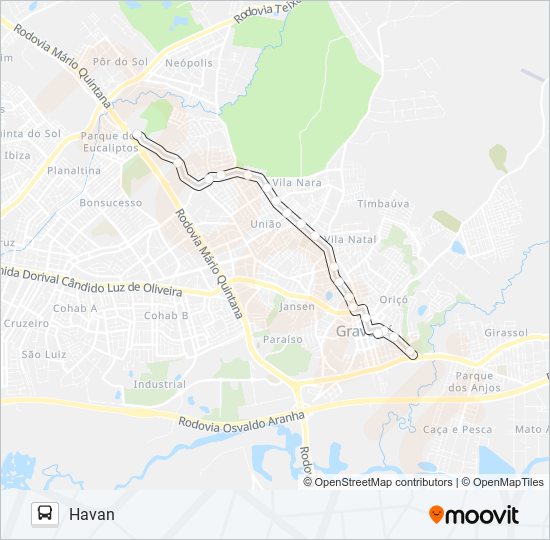 Mapa da linha N6 CIRCULAR CENTRO ULBRA de ônibus