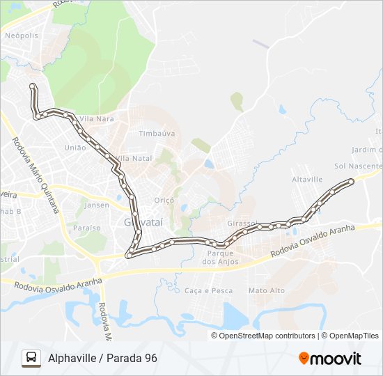 Mapa da linha SD ALPHAVILLE / PARADA 96 de ônibus
