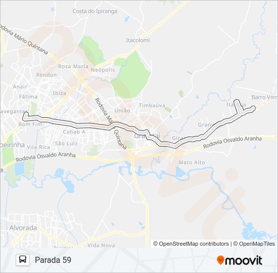 Mapa da linha 21100 XARÁ / ITATIAIA P.59 de ônibus