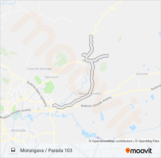 Mapa da linha MG3 MORUNGAVA / PARADA 103 de ônibus