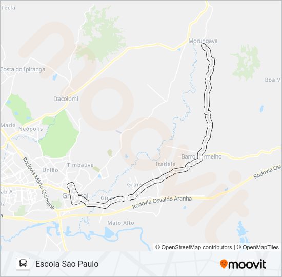 Mapa da linha MG3 MORUNGAVA / PARADA 103 de ônibus