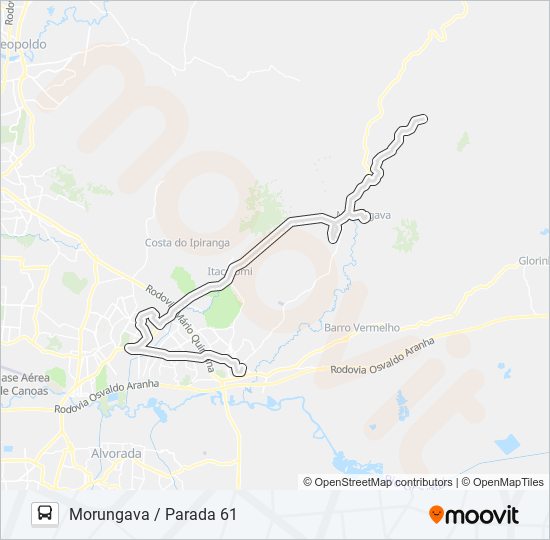 Mapa da linha 27100 MORUNGAVA / PARADA 61 de ônibus