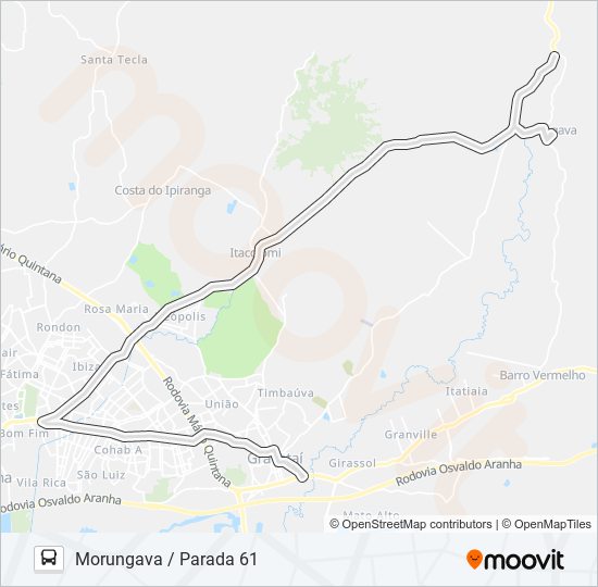 Mapa da linha 27100 MORUNGAVA / PARADA 61 de ônibus