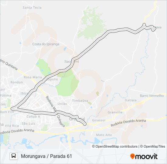 Mapa da linha 27100 MORUNGAVA / PARADA 61 de ônibus