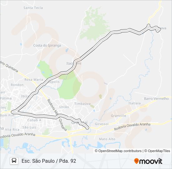 Mapa da linha 27100 MORUNGAVA / PARADA 61 de ônibus