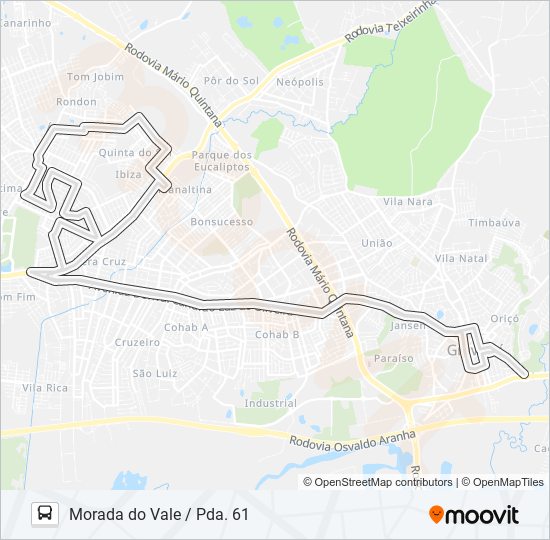 Mapa da linha MV1 MORADA DO VALE / PDA. 61 de ônibus