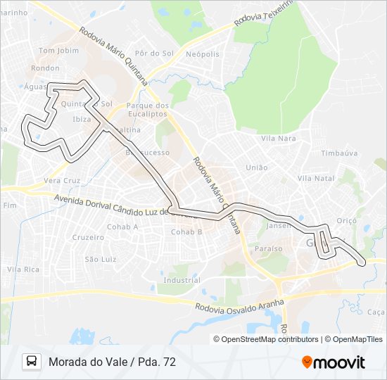 Mapa da linha MV2 MORADA DO VALE / PDA. 72 de ônibus