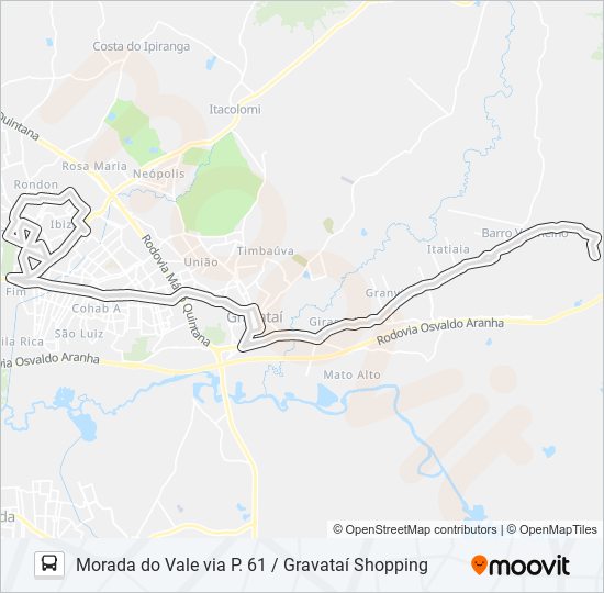 Mapa da linha P.107 MORADA DO VALE VIA P. 61 / GRAVATAÍ SHOPPING de ônibus