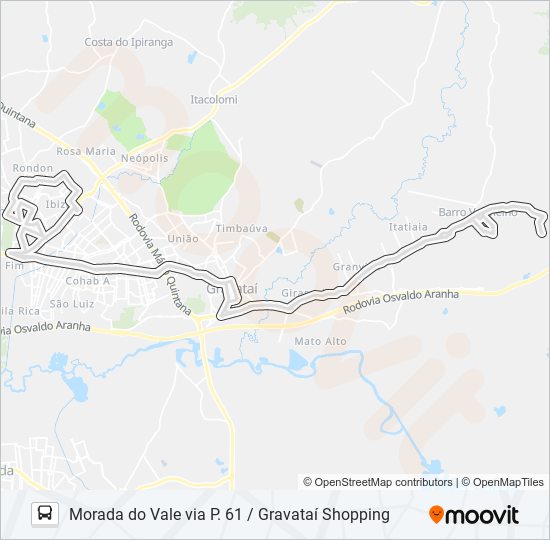 P.107 MORADA DO VALE VIA P. 61 / GRAVATAÍ SHOPPING bus Line Map