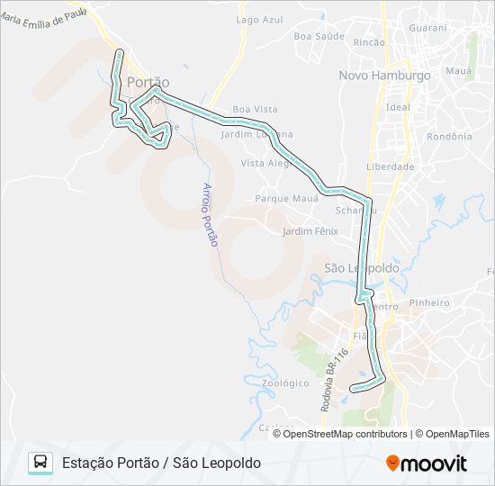 Mapa da linha R200K ESTAÇÃO PORTÃO / SÃO LEOPOLDO de ônibus