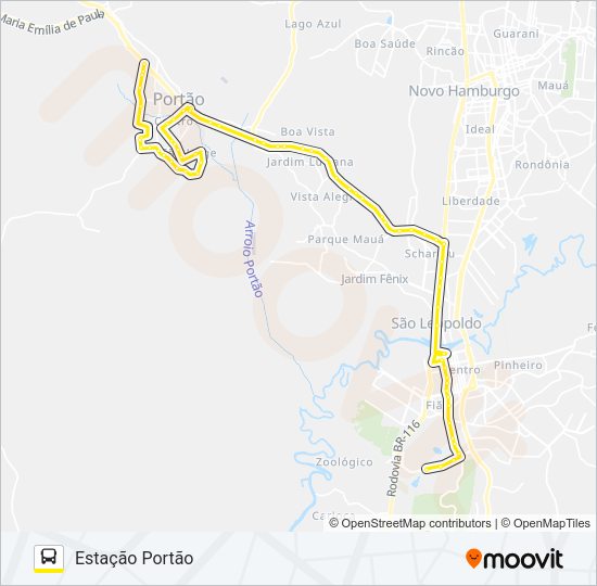 Mapa da linha R200K ESTAÇÃO PORTÃO / SÃO LEOPOLDO de ônibus