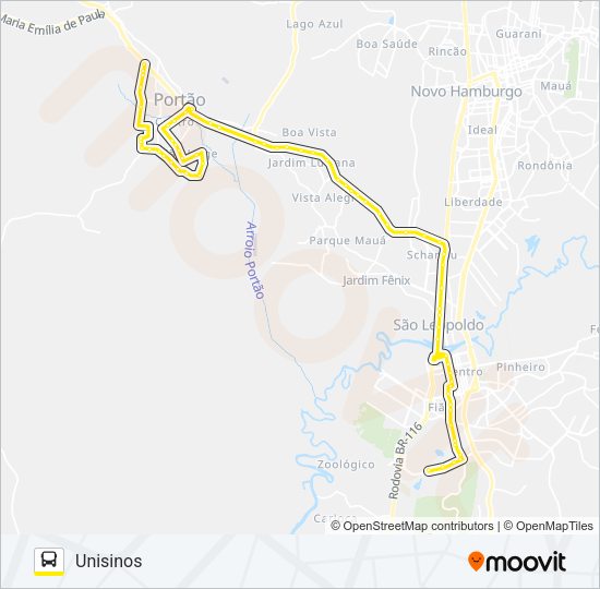 Mapa da linha R200K ESTAÇÃO PORTÃO / SÃO LEOPOLDO de ônibus