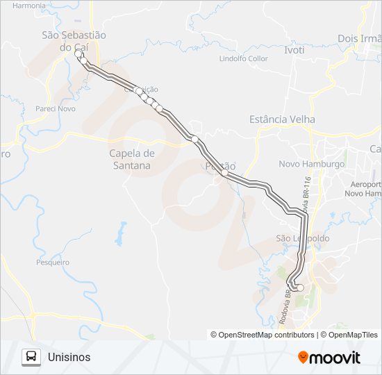 Mapa da linha RT752 SÃO SEBASTIÃO DO CAÍ / UNISINOS de ônibus