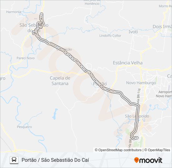 Mapa da linha RT752 SÃO SEBASTIÃO DO CAÍ / UNISINOS de ônibus