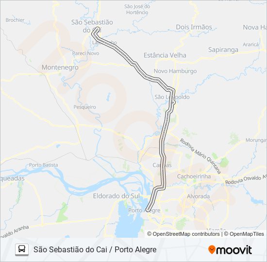 Mapa da linha O100 SÃO SEBASTIÃO DO CAI / PORTO ALEGRE de ônibus
