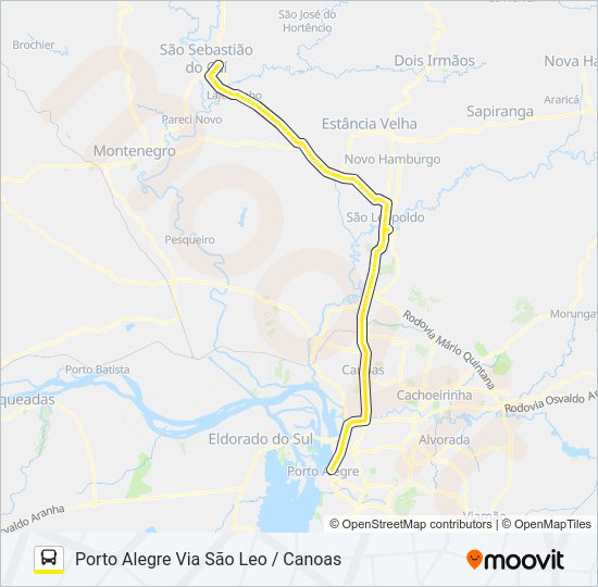 Mapa da linha O100 SÃO SEBASTIÃO DO CAI / PORTO ALEGRE de ônibus