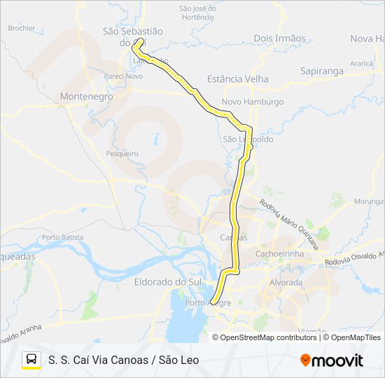 Mapa da linha O100 SÃO SEBASTIÃO DO CAI / PORTO ALEGRE de ônibus