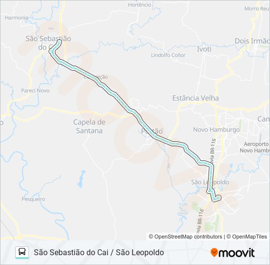 Mapa da linha R204 SÃO SEBASTIÃO DO CAI / SÃO LEOPOLDO de ônibus