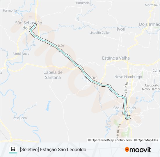 Mapa da linha R204 SÃO SEBASTIÃO DO CAI / SÃO LEOPOLDO de ônibus