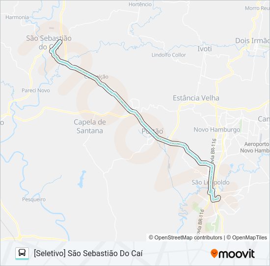 Mapa da linha R204 SÃO SEBASTIÃO DO CAI / SÃO LEOPOLDO de ônibus